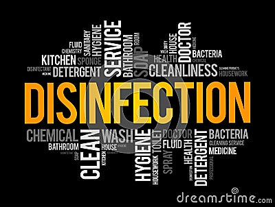 Disinfection word cloud collage, health concept background Stock Photo