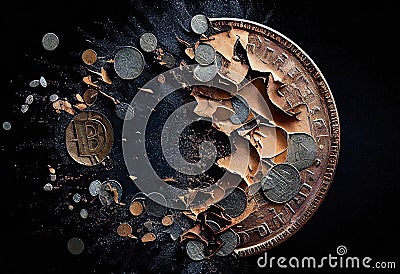 Disintegrating Coin - Generative AI Cartoon Illustration