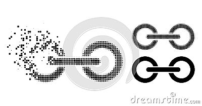 Disintegrating Dotted Chain Link Icon with Halftone Version Vector Illustration