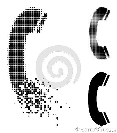 Disintegrating and Halftone Pixelated Phone Receiver Glyph Vector Illustration