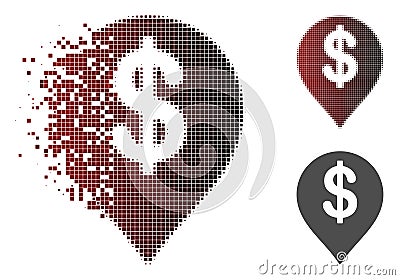Disintegrating Pixel Halftone American Dollar Marker Icon Vector Illustration