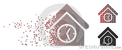 Disintegrating Pixel Halftone Clock Building Icon Vector Illustration