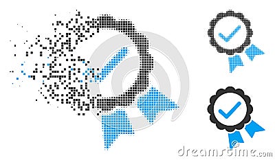 Disintegrating Pixel Halftone Validity Seal Icon Vector Illustration