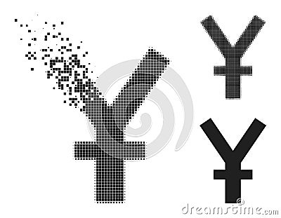 Disintegrating Pixel Yuan Currency Icon with Halftone Version Vector Illustration