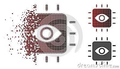Disintegrating Pixelated Halftone Vision Processor Icon Vector Illustration