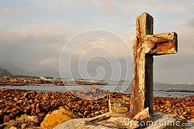 A disintegrating seafarer cross in False Bay Stock Photo