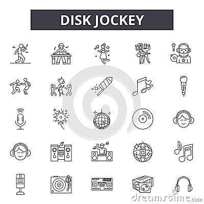 Disk jockey line icons, signs, vector set, linear concept, outline illustration Vector Illustration