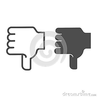 Dislike hand line and glyph icon. Thumb down vector illustration isolated on white. Unlike hand gesture outline style Vector Illustration