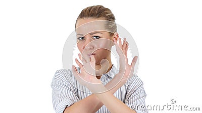 Disliking, Denying Businesswoman, White Background Stock Photo