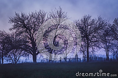 Dismal landscape with old cemetery Stock Photo