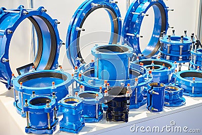 Dismantling inserts of water supply system at exhibition Editorial Stock Photo