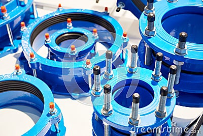 Dismantling inserts of water supply system at exhibition Editorial Stock Photo