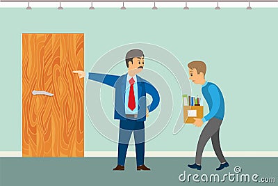 Dismissal of Worker Vector Poster. Boss Chuck out Vector Illustration