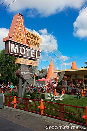 Disney California Adventure Cozy Cone Motel area Editorial Stock Photo