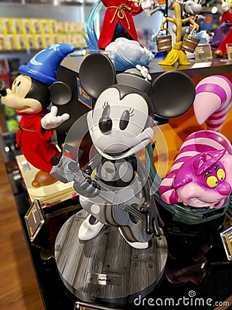 Disney cartoon character model doll, grey Minnie with guitar. Editorial Stock Photo