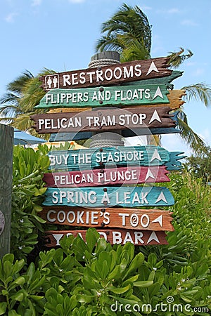 Disney Castaway Cay Wooden Directional Signs Editorial Stock Photo