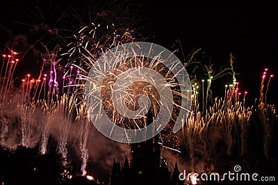 Disney Cinderella castle shape with fireworks Editorial Stock Photo