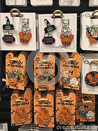 Disney Halloween Themed Collector`s Pins Editorial Stock Photo