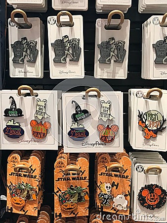 Disney Halloween Themed Collector`s Pins Editorial Stock Photo