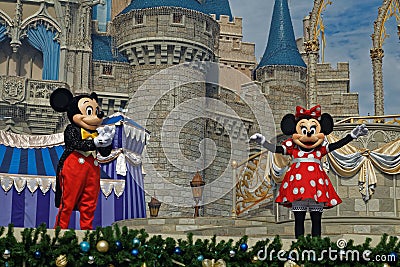 Disney main characters, Mickey and Minnie dancing in the Dreams Come True performance in Magic Kingdom Orlando Florida Editorial Stock Photo