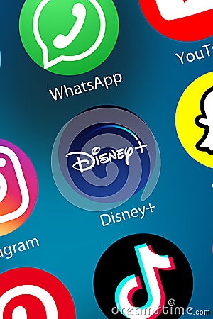 Disney+ Disney Plus movie Video Streaming logo icon on the internet background portrait format Editorial Stock Photo
