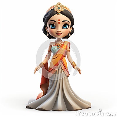 Cartoonish Indian Princess Figurine With Charming Character Design Cartoon Illustration