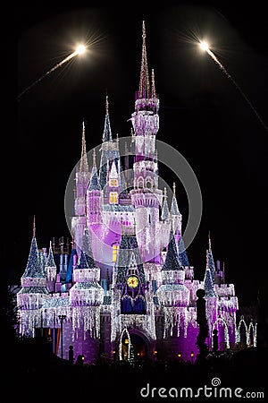 Disney World Cinderella's Castle with Fireworks Editorial Stock Photo