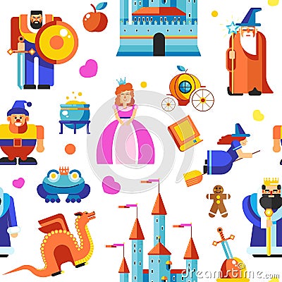 Disneyland princess and wizards, castle seamless pattern vector Vector Illustration
