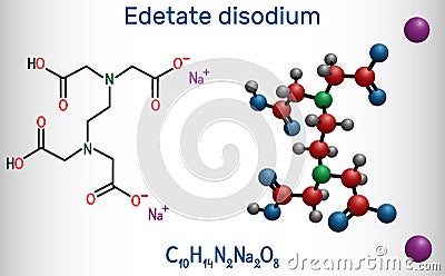 Disodium EDTA, edetate disodium, disodium edetate, molecule. It is diamine, is polyvalent chelating agent used to treat Vector Illustration