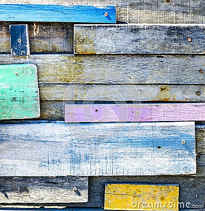 Disorder Tropical wooden wall,wooden paint with color Stock Photo