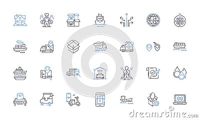 Dispatch services line icons collection. Efficiency, Promptness, Coordination, Organization, Response, Reliability Vector Illustration