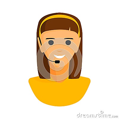 Dispatcher young smiling woman talking on headphone headset office graphics and business support people professional Vector Illustration