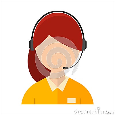 Dispatcher young smiling woman talking headphone headset office graphics business support professional job operator Vector Illustration