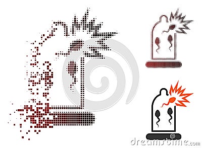 Dispersed Pixel Halftone Condom Sperm Damage Icon Vector Illustration