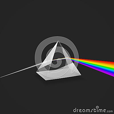 Dispersion. Colorful spectrum of light. Glass prism and beam of light. Science experiment with light. Vector illustration Vector Illustration