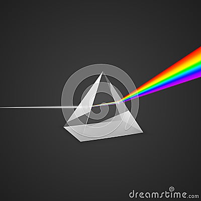 Dispersion. Glass prism and beam of light. Science experiment with light. Colorful spectrum of light. Vector illustration Vector Illustration