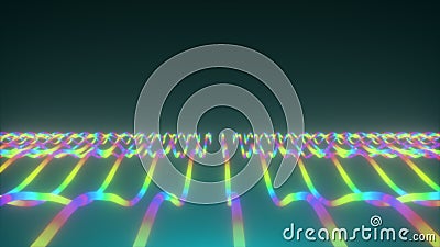 Displacement of neon wavy lines, computer generated. 3d rendering rainbow background Stock Photo