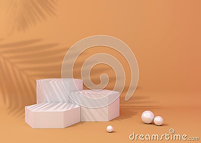 Display background for Cosmetic product presentation. Empty showcase, 3d flower paper illustration rendering. tropical tree shadow Stock Photo