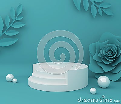 Display background for Cosmetic product presentation. Empty showcase, 3d flower paper illustration rendering. tropical tree shadow Stock Photo