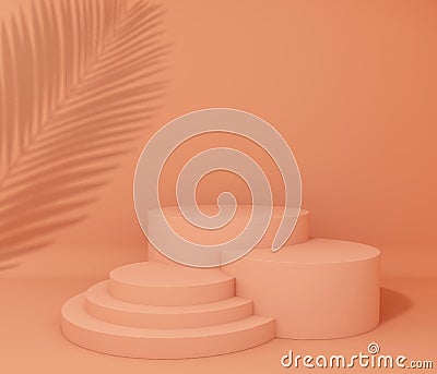 Display background for Cosmetic product presentation. Empty showcase, 3d flower paper illustration rendering. tropical tree shadow Stock Photo