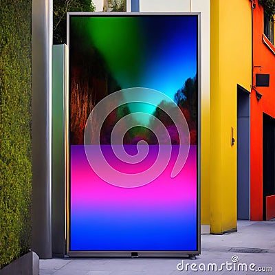 display blank clean screen or signboard mockup for offers or advertisement in public area with robotwalking by - Generative AI Stock Photo