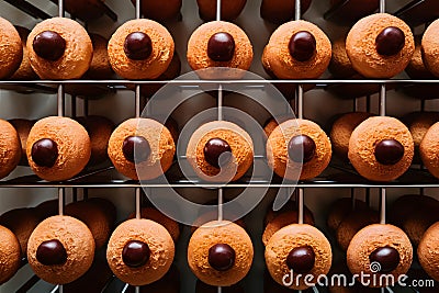 display of Bombolone doughnuts in foodgraphy photography Stock Photo