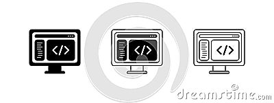 Display with coding bracket icon Vector Illustration