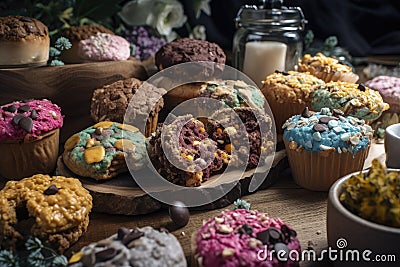 a display of colorful and decadent gluten-free and vegan baked treats Stock Photo