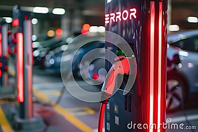 The display on the electric charging station shows an error message, failed attempt charging Stock Photo