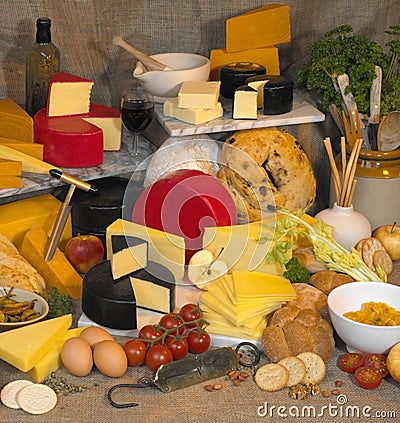 Display of English Cheese & Dairy Produce Stock Photo