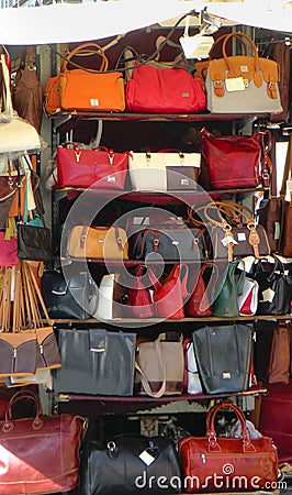 Display of famous Italian leather handbags Stock Photo