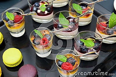 Fresh natural sweet dessert display. Stock Photo