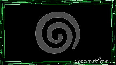 Display green tech cyber interface overlays. Picture frame on isolated background. Border texture overlay for banner or cover. Cartoon Illustration