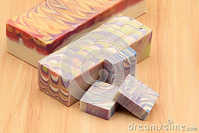 Display of handcrafted soap in bar and block form Stock Photo